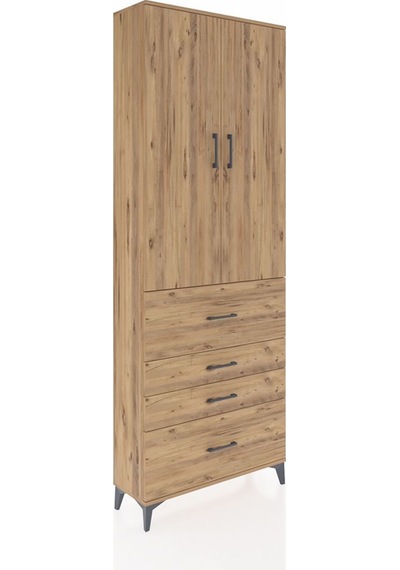 Arges Dolap 4 Raflı 4 Çekmeceli 2 Kapaklı 88x30x243 Çam-çam Çam