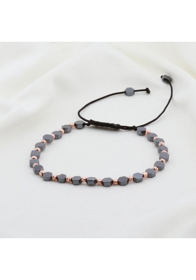 Hematit Taşlı Altıgen Rose Gold Kaplama Gümüş Makrome Erkek Bilekliği Gümüş