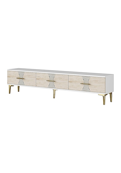 Tsa1832atg Slim Tv Stand, Tv Sehpası Antrasit-traverten-gold 180cm