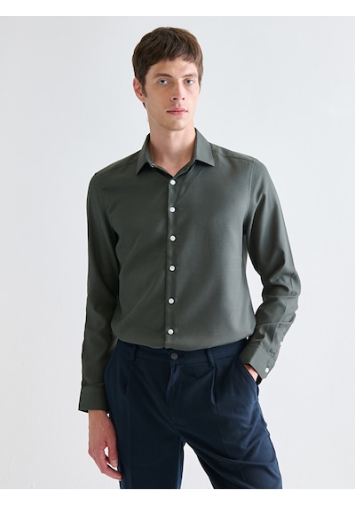 Lcw Busıness Haki Slim Fit Uzun Kollu Armürlü Erkek Gömlek