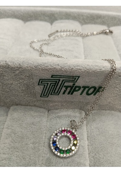 Tiptop/ Gümüş Renk Zirkon Taşlı Çok Renkli Kolye Çok renkli
