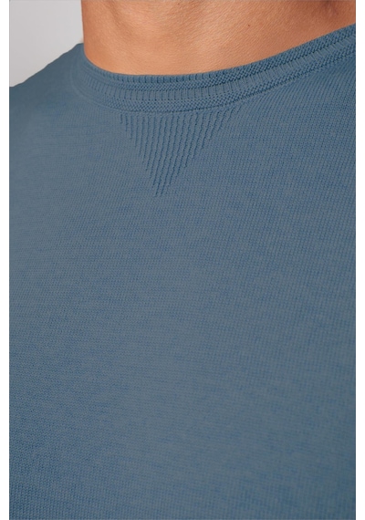 Tudors Erkek Slim Fit Dar Kesim Bisiklet Yaka İndigo Triko Kazak-32480 Indıgo İndigo