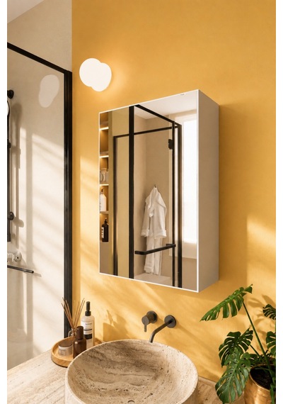 Aynalı Banyo Dolabı Tek Kapaklı Beyaz 60x40x15 Cm Banyo Üst Dolabı