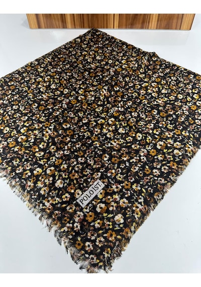 Poloist Desenli Flamalı Keten Eşarp- 05653 Hardal