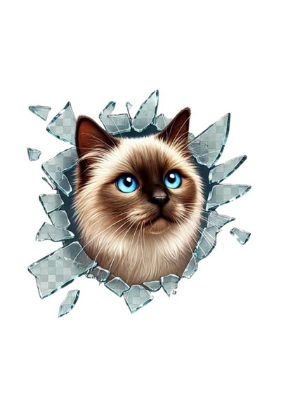 Fulcar 3d Kırık Cam Efektli Kedi Tasarımlı Araç Stickerı 10x10 Cm Çok Renkli
