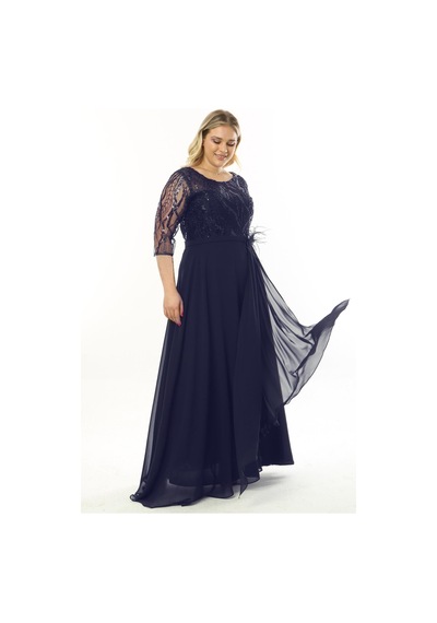 Ladies First Büyük Beden 3855 Lacivert Uzun Abiye Elbise 001