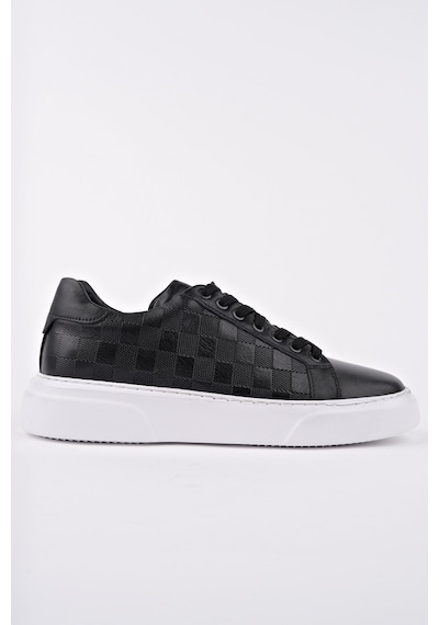 Muggo Morta Kalın Taban Bağcıklı Hakiki Deri Erkek Günlük Sneaker Spor Ayakkabı Siyah