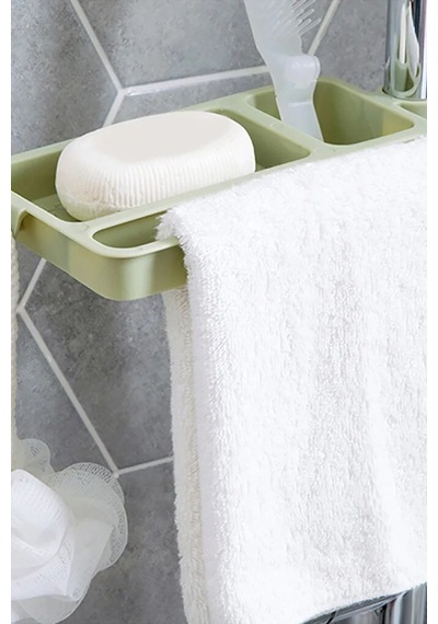 Musluğa Takılan Sünger Havlu Askılı Sabun Hazneli Mutfak Banyo Lavabo Düzenleyici Organizer Bej