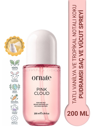 Pink Cloud Tatlı Vanilya Ve Tropikal Notalı Pudramsı Kokulu Saç Ve Vücut Spreyi Body Mist 200 Ml
