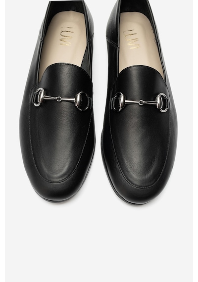 Luvishoes F03 Hakiki Deri Kadın Loafer Ayakkabı Siyah Cilt Siyah