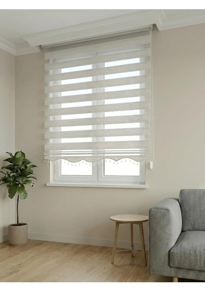 Pliseli Zebra Stor Perde Gümüş Simli Boncuklu Pls V01 Beyaz - Gümüş