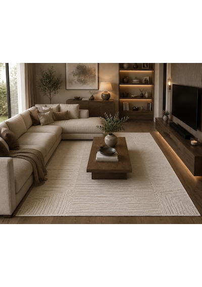 Hoom Rugs Sembol 2906 Krem Akrilik Dayanıklı Makine Halısı