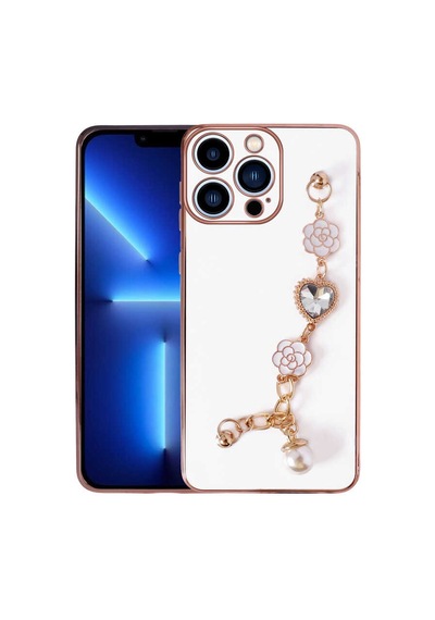Noktaks - İphone 13 Pro Uyumlu Kılıf El Tutamaçlı Kamera Korumalı Taka Silikon Kapak - Beyaz - T23475