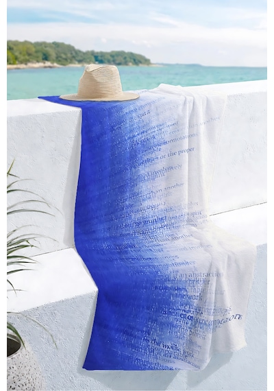 Mavi Beyaz Modern Soyut Plaj Havlusu - Tipografik Minimalist Hızlı Kuruyan Mikrofiber Havlu Berrak Tınısı