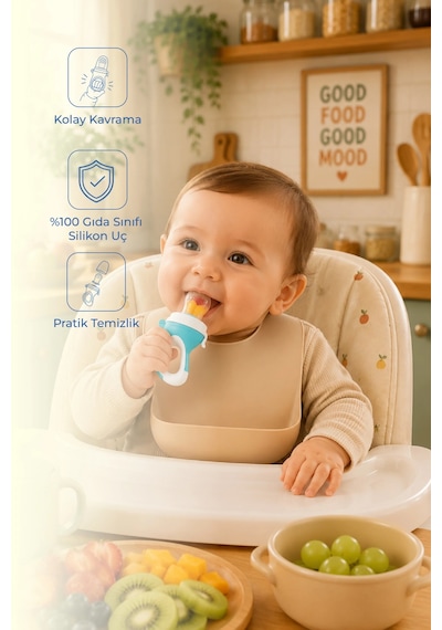 Babyjem Silikon Yumuşak Uçlu Meyve Süzgeçi Sebze Emziği Mavi