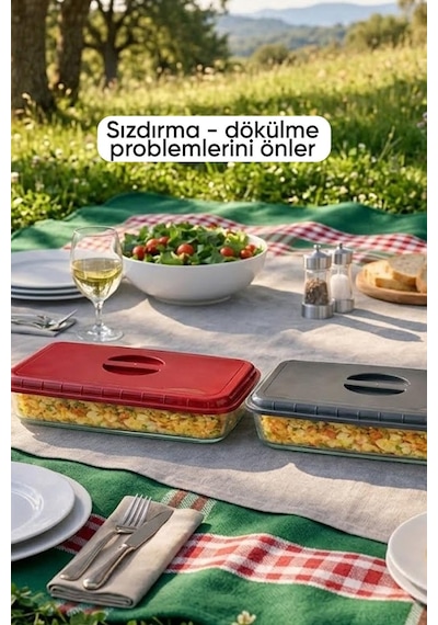 2'li Kırmızı&Gri Renk Dikdörtgen Borcam Kapağı Sızdırmaz Ve Dayanıklı Plastik Malzemeli Gıda Kapağı