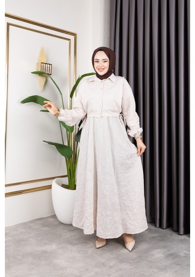 Hira Life Fashion Kadın Bej Tesettür Giyim Gömlek Detaylı Çizgili Viskon Kıraş Elbise İkili Takım Bej Bej Hira Life Fashion Kadın Bej Tesettür Giyim Gömlek Detaylı Çizgili Viskon Kıraş Elbise İkili Takım Bej Bej