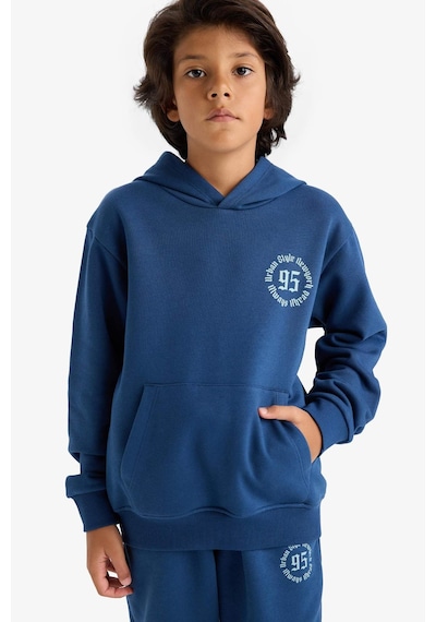 Defacto Erkek Çocuk Kapüşonlu Baskılı İçi Yumuşak Tüylü Sweatshirt E9599a825aube829 Mavi