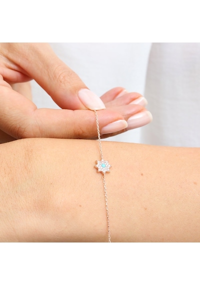 Firuze Detay Işıltı Patlaması Rose Renk Gümüş Bileklik