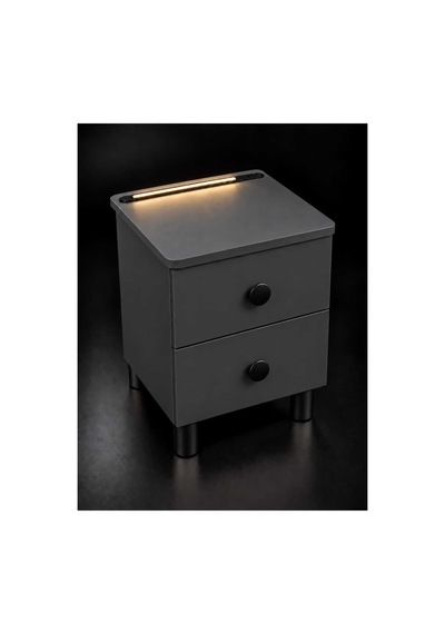 Modern Çekmeceli Komodin, Type-c Ve Usb Girişli, Led Işıklı Başucu, Yatak Odası, Koltuk Yanı Sehpası Gri - 931981058 Gri