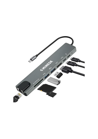 Usb-c Hub Laptop Ve Apple MacBook Uyumlu İle Uyumlu Usb Çoklayıcı / 1x Hdmı / 1x Ethernet / 2x Usb 3.0 / 1x Sd Card / 1x Micro Sd Card / 2x Usb -c/çevirici Adaptör 8-in 1 Multi Hub Sku: Zeusb0f54b74hx