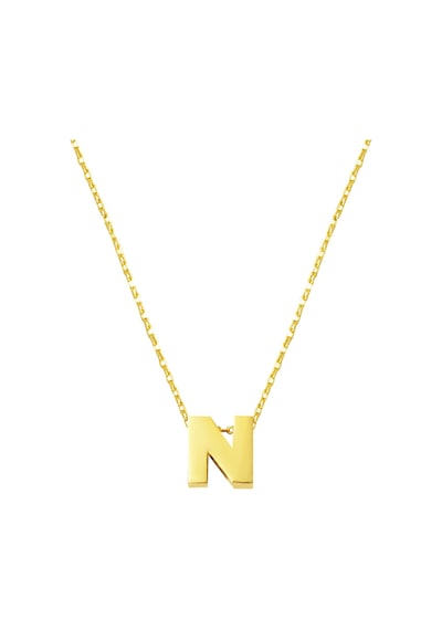 N Harfi Taşsız Minimal Harf Kolye 14 Ayar Altın