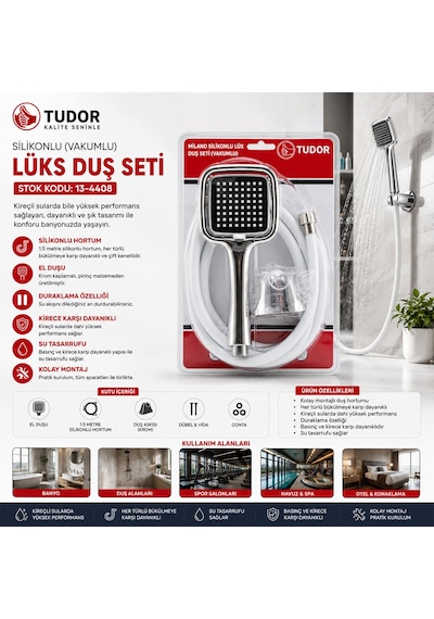 Milano Vakumlu - Silikon Lüks Duş Seti Duş Başlık Mix Silikon Hortum 1.5mt Mafsal 3 Kademe 5492 Çr