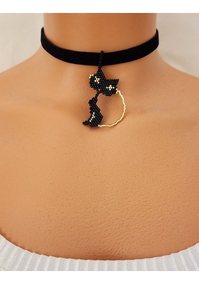 Miyuki Siyah Kedi Choker Kolye 01 - Siyah