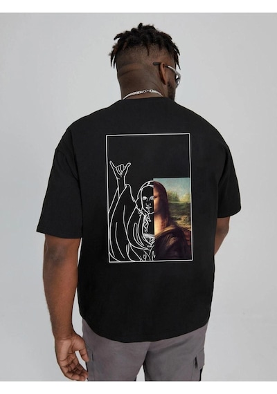 Altamira Unisex Siyah Monalisa Baskılı Oversize T-shirt 001