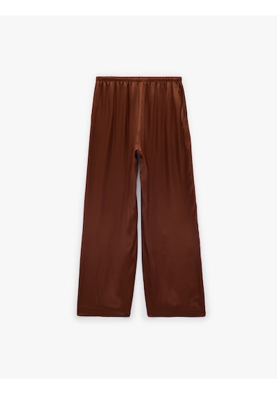 Koton Beli Bağlamalı Düz Bol Paça Saten Pantolon Kahverengi 6sak40161pw Kahve