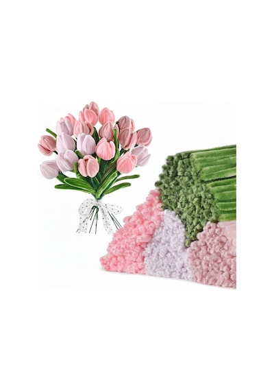100 Adet 4'lü Şönil Set Pembe 25 Gül Kurusu 25 ,soft Pembe 25 Ordu Yeşili 25 Çiçek Tüylü Tel