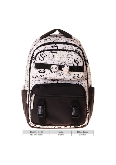 Calacilo Sweet Kız Çocuk Panda Baskılı Siyah İlkokul Okul Sırt Çantası - Beş Bölmeli - C4059