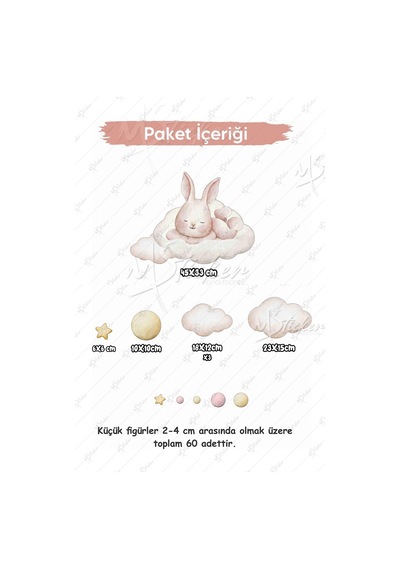MSticker Hayallere Dalan Sevimli Tavşan Bulutlar Yıldızlar Ve Puantiyeler Çocuk Bebek Odası Cam Duvar Sticker