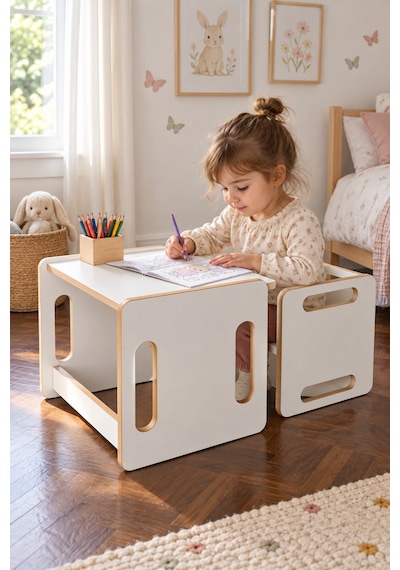 Montessori Çocuk Masa Ve Sandalye Seti Çalışma, Oyun Ve Aktivite Masası Ahşap - Beyaz Montessori Çocuk Masa Ve Sandalye Seti Çalışma, Oyun Ve Aktivite Masası Ahşap - Beyaz