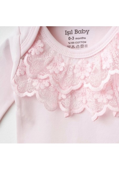 Işıl Baby Dantel Detaylı Kız Bebek Body & Patikli Alt Takım Pembe