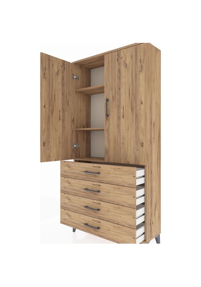 Arges Dolap 3 Raflı 4 Çekmeceli 2 Kapaklı 88x30x182 Çam-çam Atlas Çam