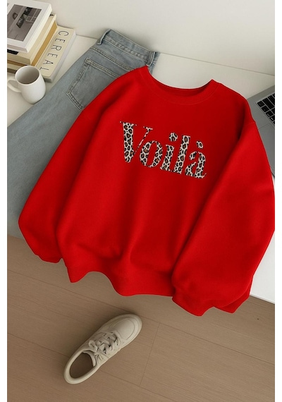 Benroma 3 İplik Penye Voila Baskılı Unisex Sweatshırt Kırmızı