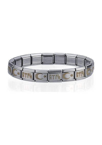 Ay Yıldızlı Göktürkçe Türk İtalyan Charm Unisex Çelik Bileklik Scb60 Beyaz