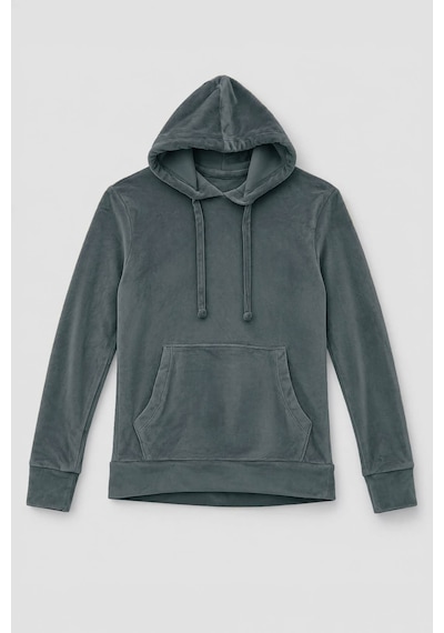 Markapia Kadın Kapüşonlu Cepli Yumuşak Kadife Dokulu Sweatshirt Füme