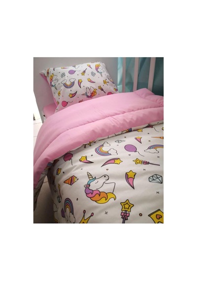 Bebek Özel Çocuk Nevresim Takımı 120x200 Cm, Beyaz Unicorn Pembe Genel
