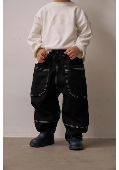 Oh La La Koala Cep Detaylı Unisex Kot Pantolon Siyah