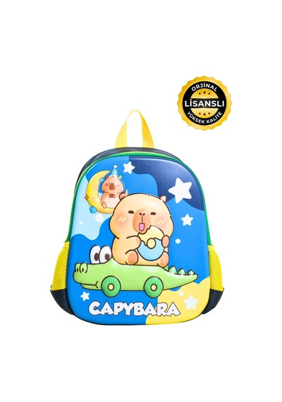 Capybara Lisanslı Çocuk Okul Sırt Çantası Eva Ön Yüzeyli Yeşil