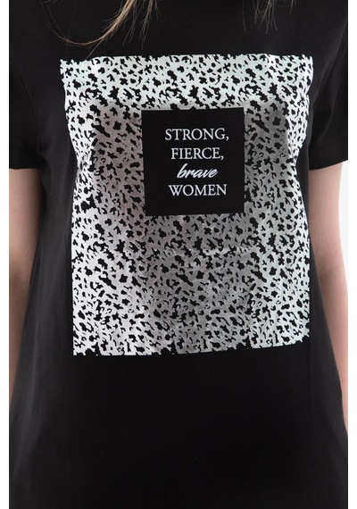 Fashion Friends Baskılı %100 Pamuklu Siyah Kadın T-shirt 25y0430k1 Siyah