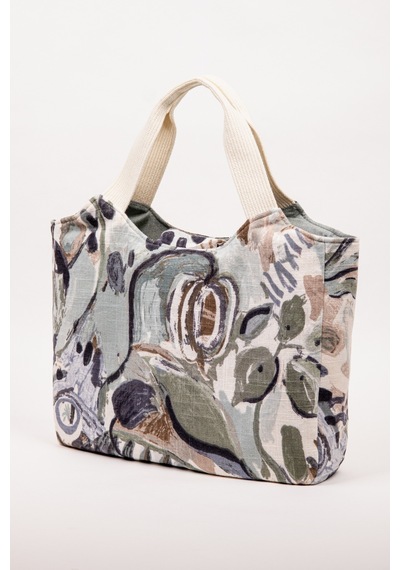 Fabric Craft Bag El Çanta Keten Desenli Yeşil Yeşil - Beyaz