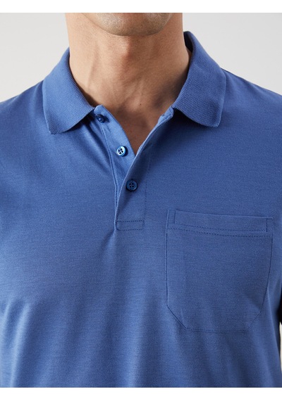 Lcwaıkıkı Classic İndigo Polo Yaka Kısa Kollu Merserize Görünümlü Erkek Tişört