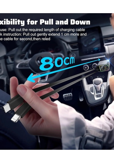 Acl Acc-01 Rgb Işıklı 66w Araç Şarj Cihazı 4in1 Geri Çekilebilir Kablo Type-c + Lightning Yıld