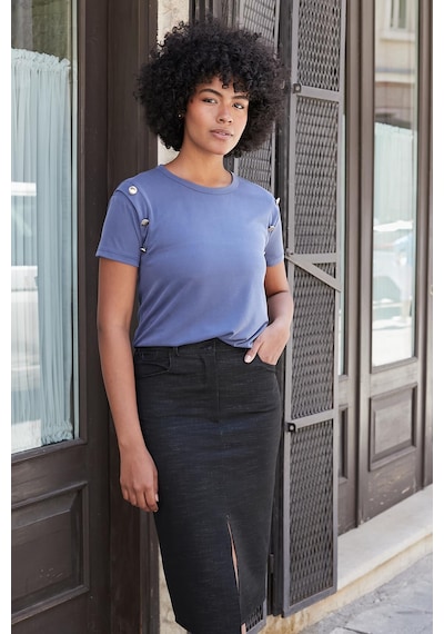 Jument Kadın Kaliteli Modal Kumaş Sıfır Yaka Düğme Aksesuarlı Kısa Kol T-shirt Bluz-indigo İndigo Jument Kadın Kaliteli Modal Kumaş Sıfır Yaka Düğme Aksesuarlı Kısa Kol T-shirt Bluz-indigo İndigo