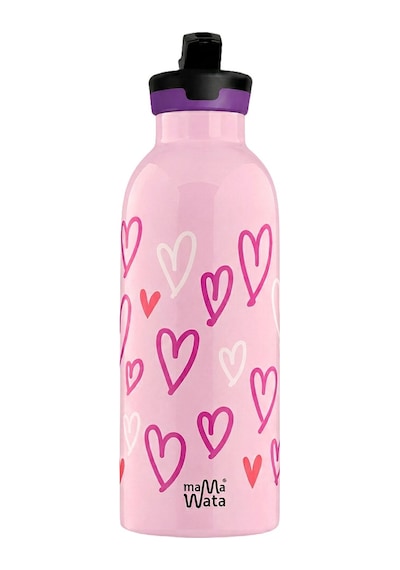Mamawata Hearts Pipetli Çocuk Termos Matara 470 Ml Paslanmaz Çelik Sızdırmaz Yalıtımlı Suluk Açık Pembe
