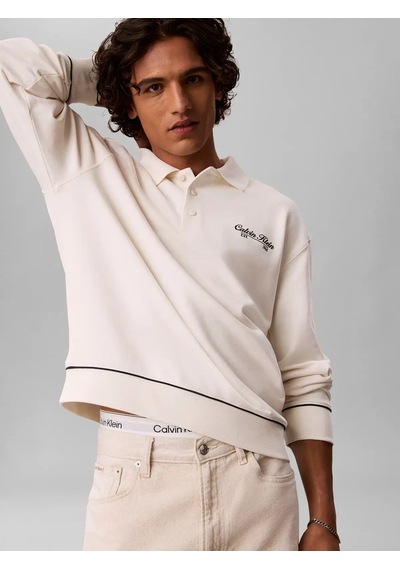Calvin Klein Ls 350gsm Terry Pıpe, Yas Krem Erkek Polo