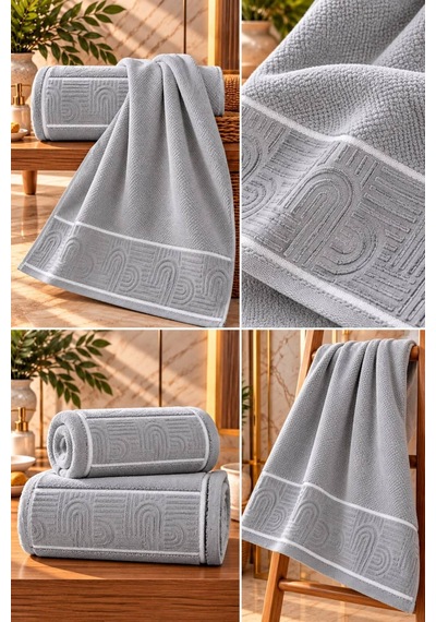Jakarlı Büyük Boy Banyo Havlusu Premium Sıkı Dokuma %100 Organik Pamuk 90x150 Cm Gri - 945284492 Gri